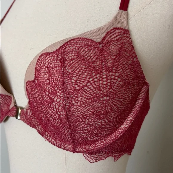 Victoria's Secret Very Sexy Push Up Bra Pink Lace Racerback Front Clasp Size 34C - Picture 4 of 11